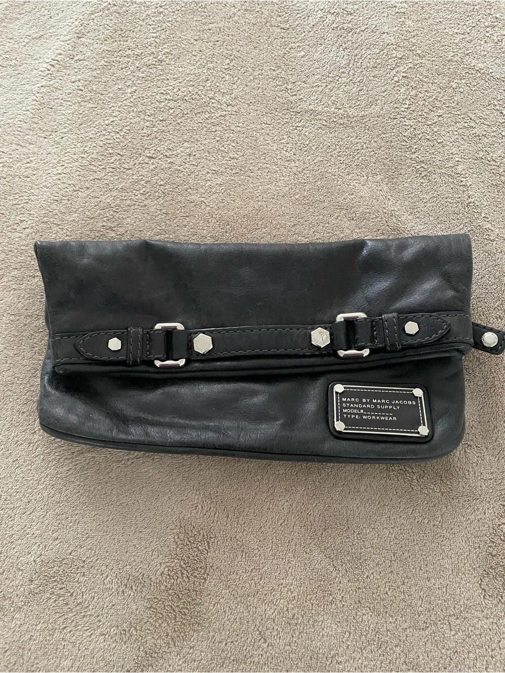 Marc by Marc Jacobs Black Leather Workwear Fold Over Clutch